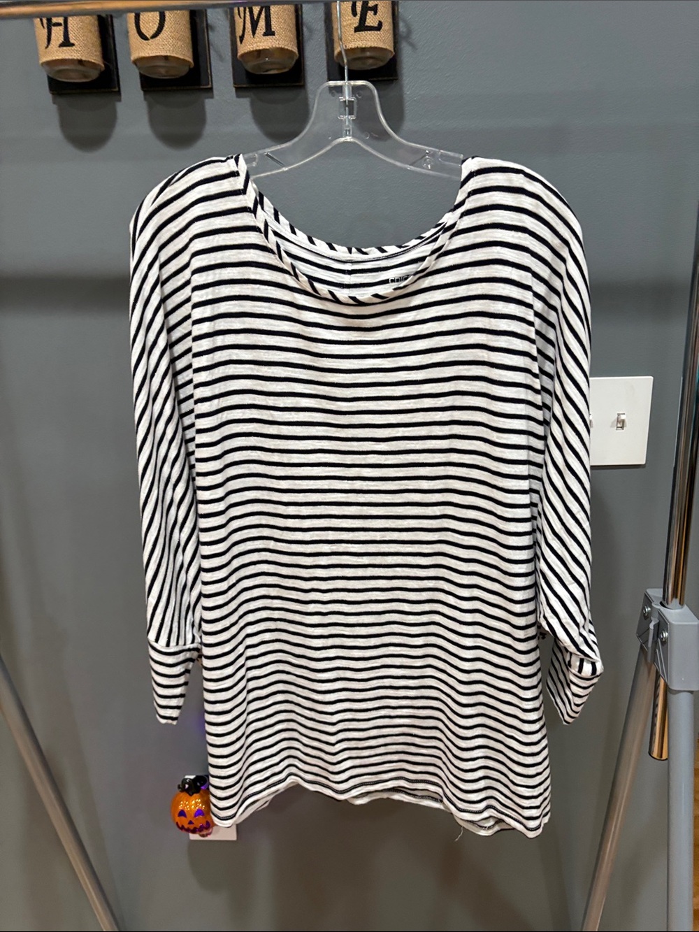 Chico's Black & White Striped Long-Sleeve Boatneck Top